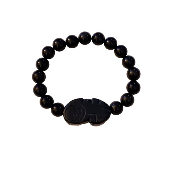 Buddha Power Natural Obsidian Pixiu Wealth And Protection Bracelet Unisex NWT - Picture 2 of 5